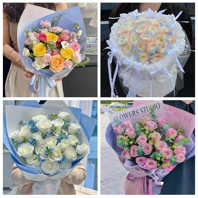 郑州上街惠济区中牟县巩义市鲜花店卡布碎冰蓝紫玫瑰花束同城配送