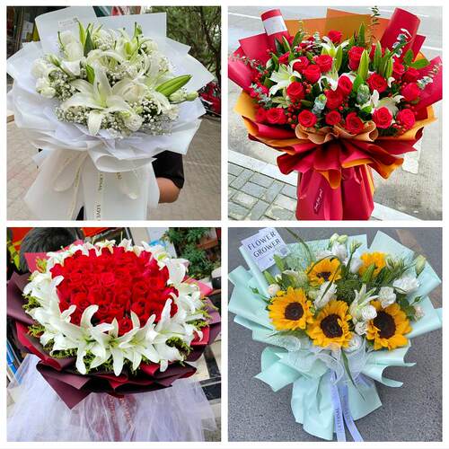 温州市鹿城龙湾区瓯海洞头区鲜花店同城配送老婆香水百合玫瑰花束