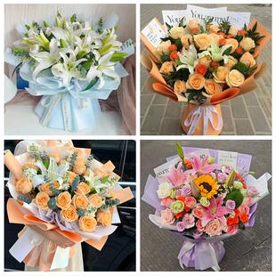 送鞍山市台安县岫岩县海城市鲜花店同城配送朋友生日玫瑰百合花束