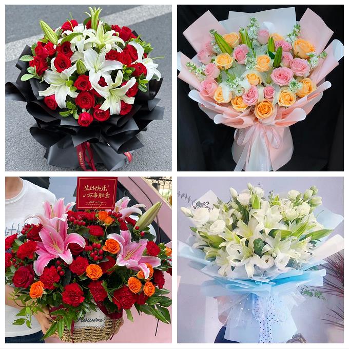 云南玉溪市通海县华宁县易门县同城鲜花店女朋友生日玫瑰百合花束