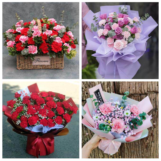 送昆明市宜良县石林县嵩明县同城鲜花店38节送长辈女士康乃馨百合