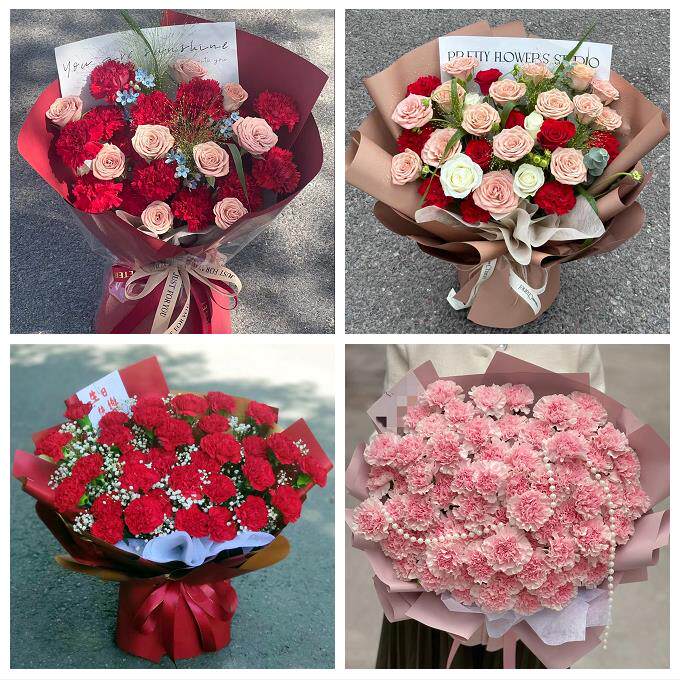 宁夏省吴忠市同心县青铜峡市同城鲜花店订38妇女节康乃馨百合花束