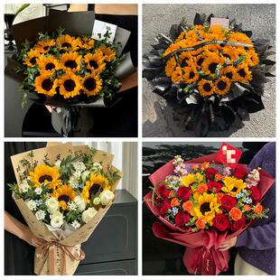 张家口市沽源尚义蔚县阳原县同城鲜花店成人礼高考向日葵玫瑰花束