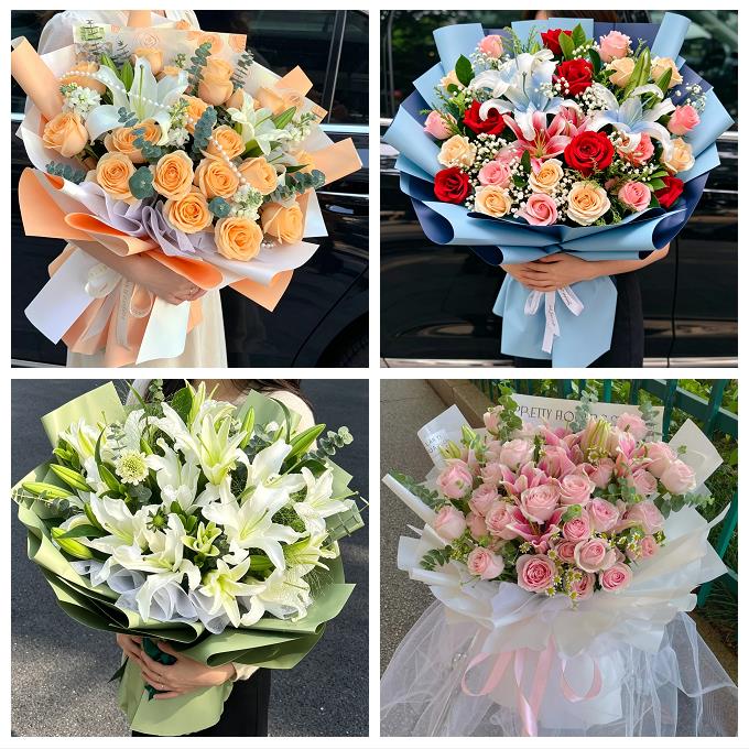送武汉市武昌区青山区洪山区鲜花店同城配送朋友生日玫瑰百合花束