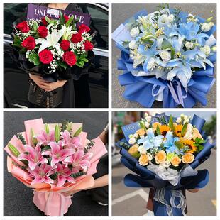 大庆市肇源县林甸杜尔伯蒙县鲜花店同城配送朋友生日玫瑰百合花束