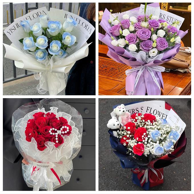 北京朝阳团结湖六里屯八里庄鲜花店卡布碎冰蓝紫玫瑰花束同城配送