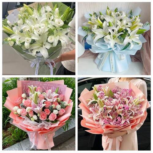 上海市静安区彭浦新村临汾路鲜花店同城配送朋友生日玫瑰百合花束