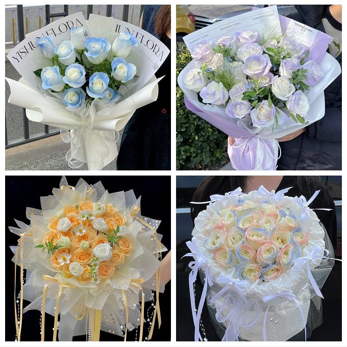 北京市房山区东风迎风星城街鲜花店卡布碎冰蓝紫玫瑰花束同城配送