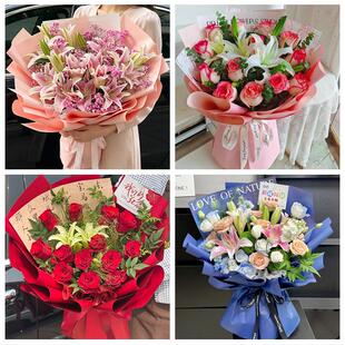 上海市浦东新区高行高东张江鲜花店同城配送朋友生日玫瑰百合花束