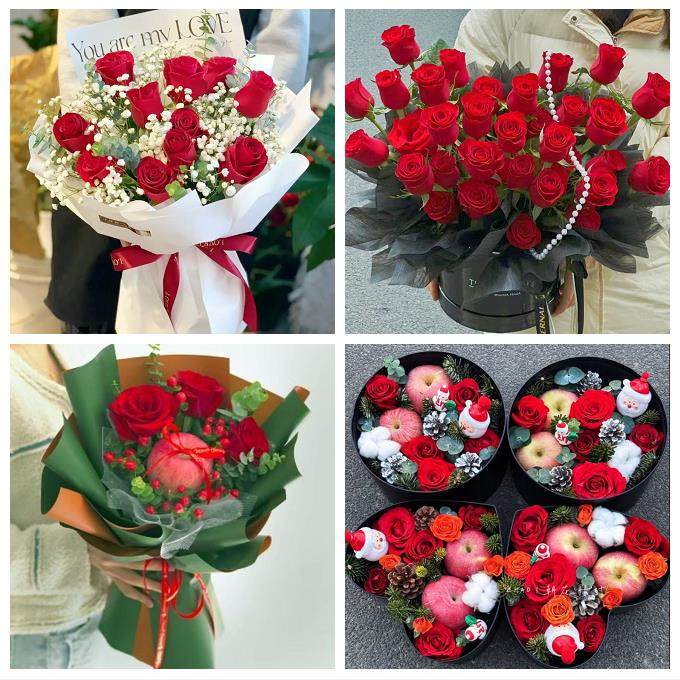 郑州市荥阳新密市新郑登封市同城鲜花店送女友平安夜圣诞玫瑰礼盒