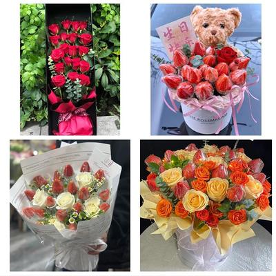 甘肃平凉市崆峒区泾川县华亭市同城鲜花店玫瑰草莓花束送女友闺蜜