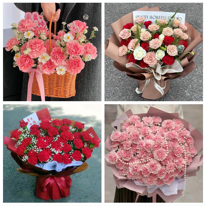 郑州上街惠济区中牟县巩义市同城鲜花店订38妇女节康乃馨百合花束