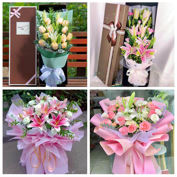 佳木斯市向阳前进东风区郊区鲜花店同城配送老婆香水百合玫瑰花束