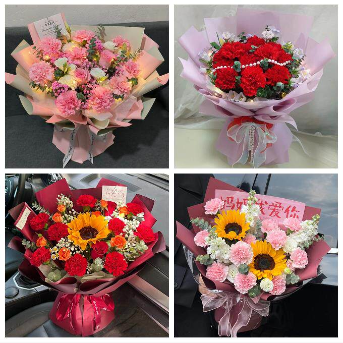 送徐州市鼓楼区云龙区贾汪区同城鲜花店订38妇女节康乃馨百合花束