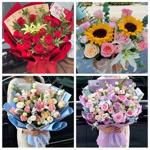 商丘市梁园睢阳区民权县睢县鲜花店同城配送朋友生日玫瑰百合花束