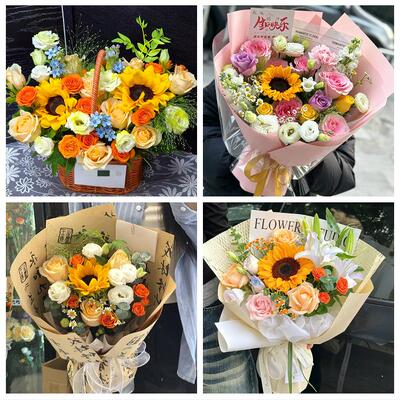 重庆市九龙坡区谢家湾石坪桥同城鲜花店成人礼高考向日葵玫瑰花束