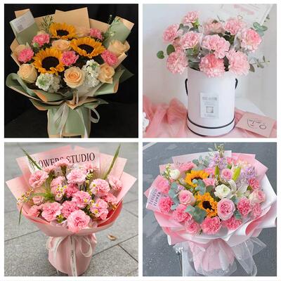 送松原市宁江区前郭尔罗斯县同城鲜花店38节送长辈女士康乃馨百合