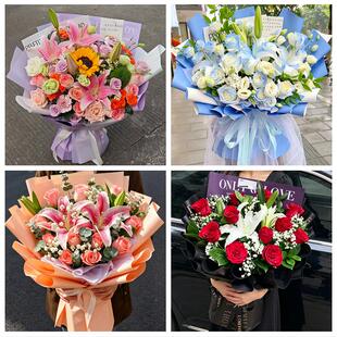 宜昌市西陵区伍家岗区点军区鲜花店同城配送朋友生日玫瑰百合花束