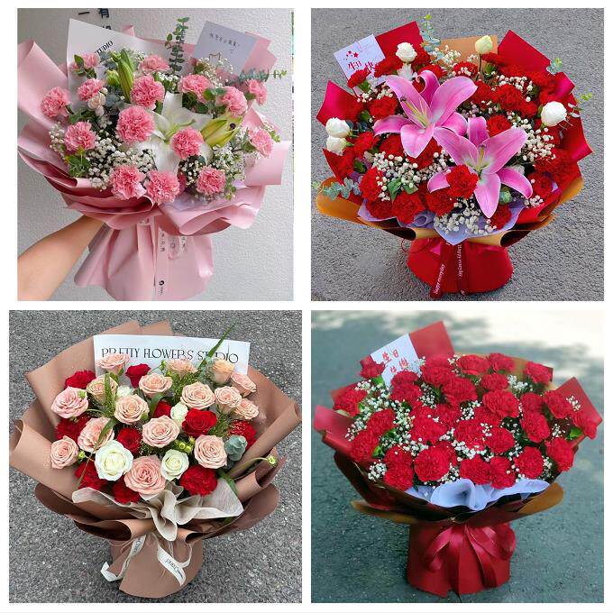 上海市奉贤区柘林海湾镇海港同城鲜花店订38妇女节康乃馨百合花束