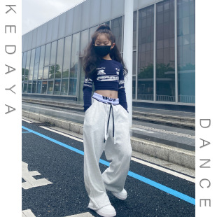 2024春季新款女童修身长袖T恤高腰休闲裤运动裤爵士舞演出服套装
