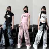 新款 T恤宽松卫裤 童装 修身 两件套女团爵士舞演出服 女童美式 夏季