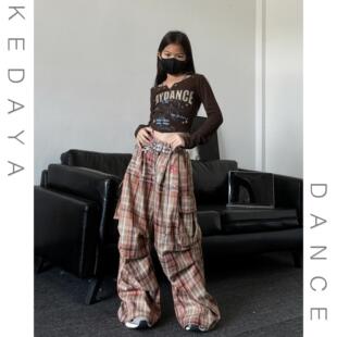 两件套表演出服 裤 女童爵士舞演出服套装 少儿街舞潮酷上衣格子工装