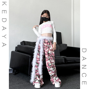 潮酷女童修身上衣迷彩工装裤套装少儿新年元旦女团爵士舞表演出服