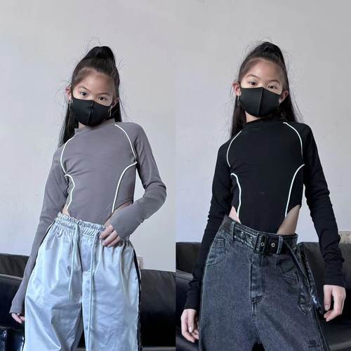 可达鸭长袖修身爵士舞连体T恤