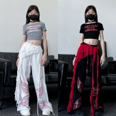 2025春夏新款 爵士舞演出服套装 女童露脐短袖 上衣荷叶飘带腰封卫裤