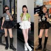 甜酷女童夏季 洋气T恤半身裙甜美两件套少儿女团爵士舞演出套装