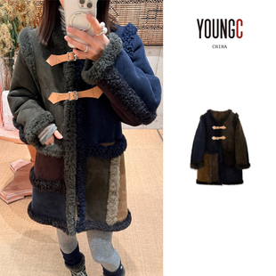 no退可换 设计师品牌 YOUNGC买手店 皮毛一体拼色圆领夹克 IMMI