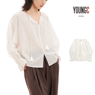 WHM【提花柔软棉布圆领抽绳上衣】设计师品牌 no退可换