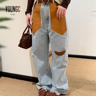 IMMI 复古撞色拼皮直筒牛仔裤 女 YOUNGC买手店 26春夏新品