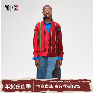 SHORT SENTENCE短句【左右拼色条纹V领针织开衫】YOUNGC买手店