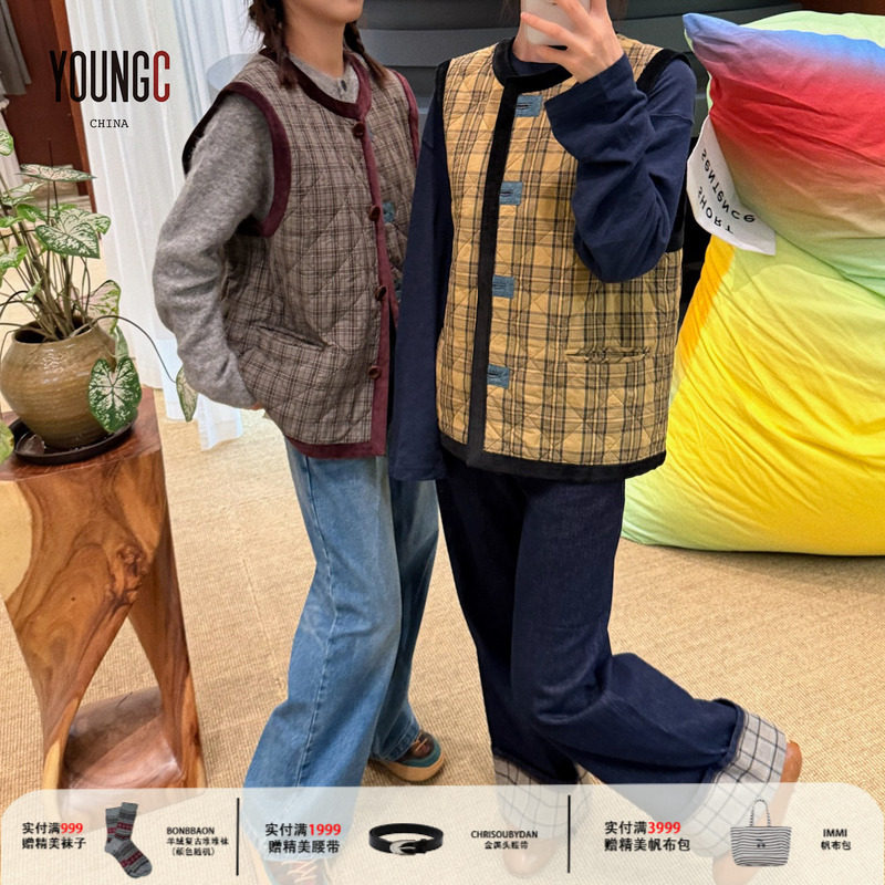 SHORT SENTENCE【撞色饰边格纹绗缝马甲 棉服】YOUNGC买手店