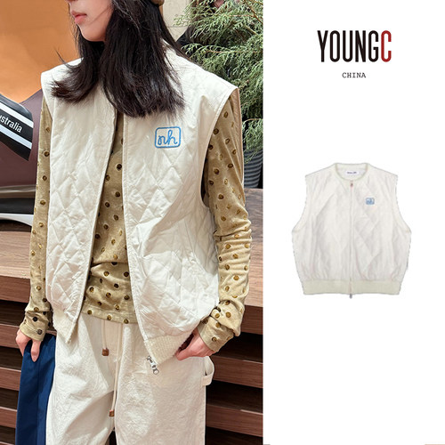 设计师圆领绗棉马甲natural