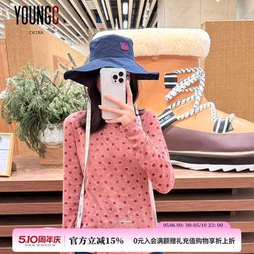 NATURALHOTEL植绒波点长袖T恤女