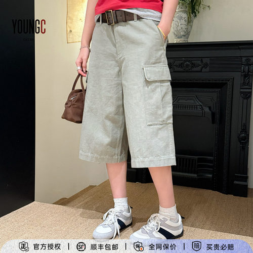 对倒设计师亚麻工装短裤五分裤