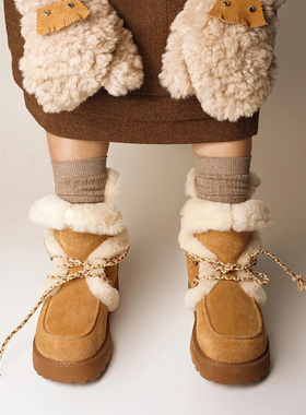 Orinous【绑带保暖翻领鞍带雪地靴】设计师品牌 no退可换