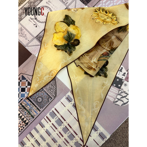 ECRIVAIN黄色桑蚕丝菱形丝巾
