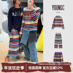 SHORT SENTENCE短句【彩色条纹抽褶开衫针织裙长裤】YOUNGC买手店