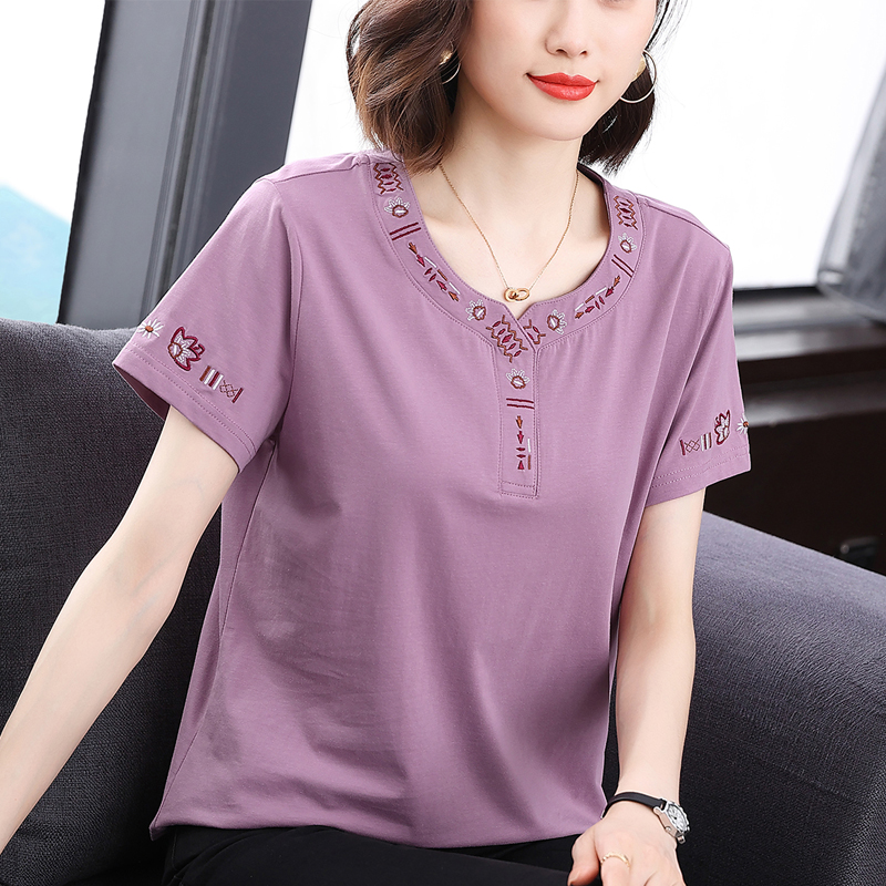 妈妈夏装纯棉短袖T恤女上衣
