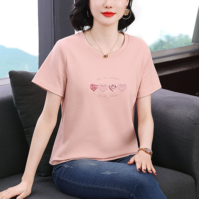妈妈纯棉短袖t恤女 2026夏装新款中老年宽松显廋上衣洋气体恤小杉