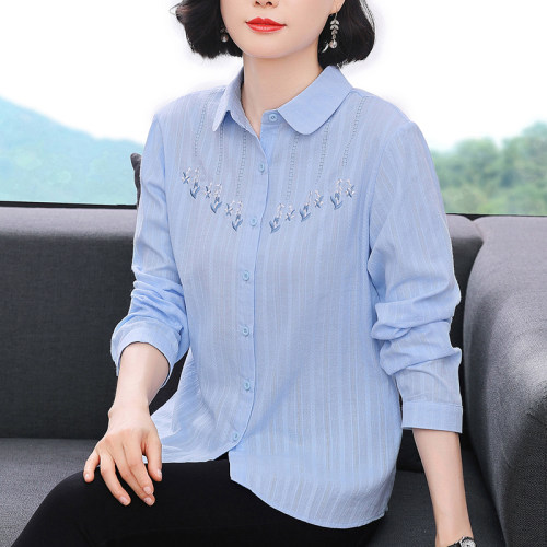 妈妈洋气衬衫长袖上衣女polo开衫
