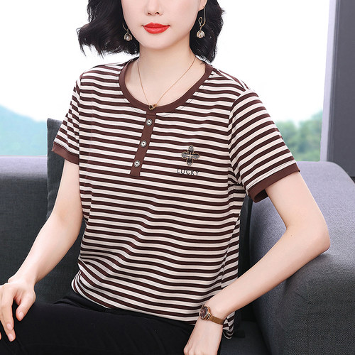 不起球不褪色妈妈纯棉短袖上衣女