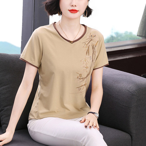 不起球不褪色妈妈短袖T恤上衣女