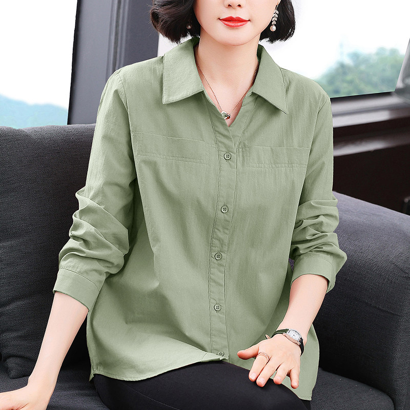 妈妈洋气衬衫长袖上衣女polo开衫