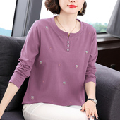 秋衣外穿宽松上衣中老年打底衫 2026新款 t恤女妈妈春秋装 纯棉长袖
