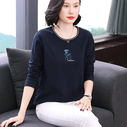 不起球不褪色妈妈纯棉长袖上衣女