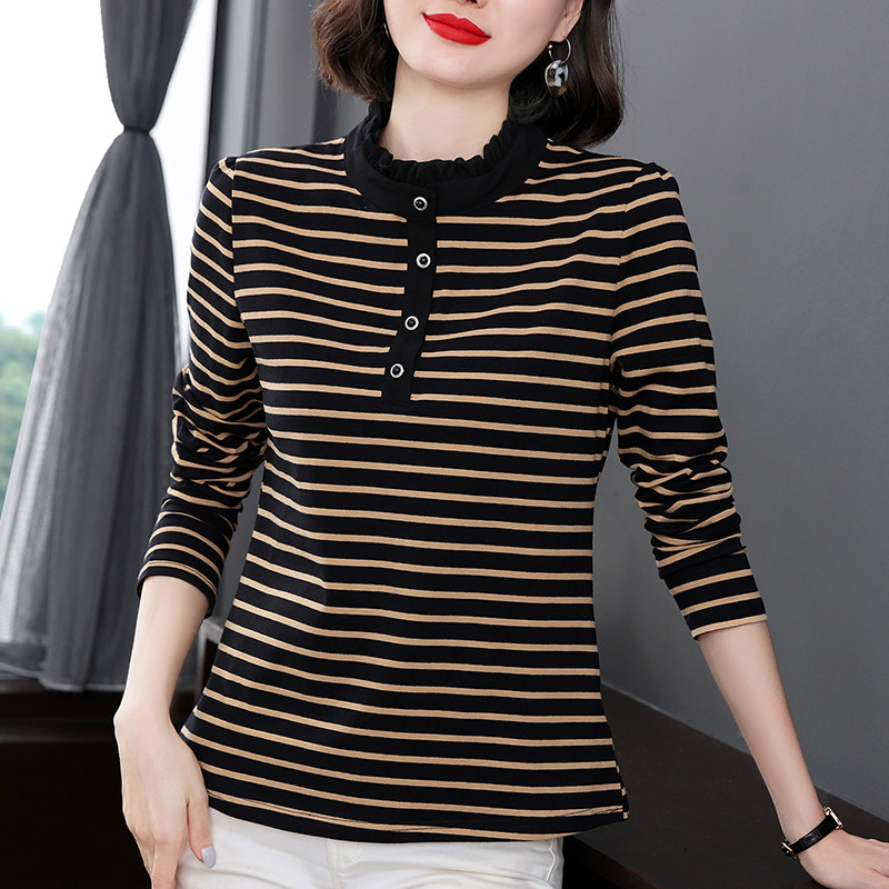 妈妈春秋装2026新款秋衣外穿中老年纯棉长袖t恤女条纹上衣打底衫,女装/女士精品,T恤,淘宝优惠券,粉丝福利购,淘宝优惠卷
